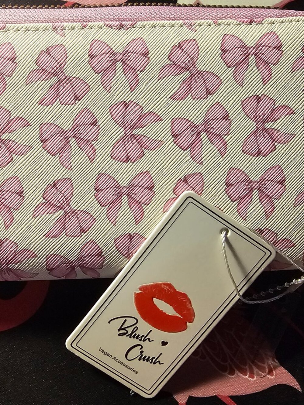 Blush Crush Cream with Pink Bows Large Wallet with Zipper